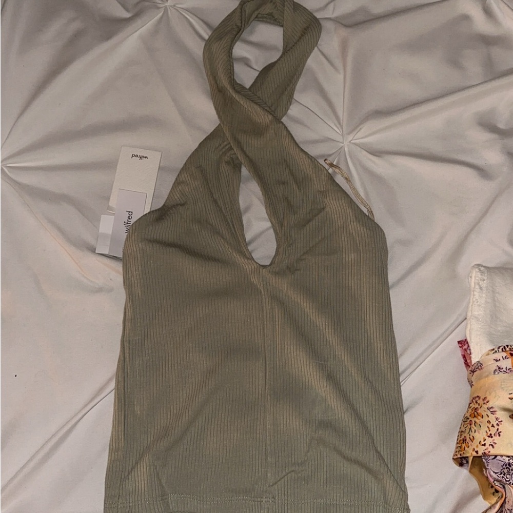 Aritzia Wilfred Bay Halter Crop Top in SAGE
